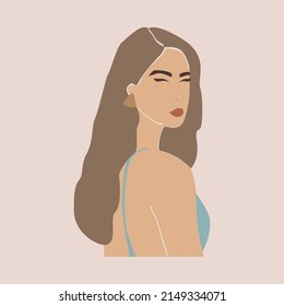 Abstract profile portrait of a young woman. Minimal fashion style of drawing people's faces. Hand drawn vector illustration.