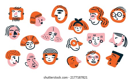 Abstract Profile Portraits. Modern Characters. Doodle Avatars. Decorative Heads. Male And Female Caricature Faces. Contemporary Collage Sketches. Social Media Icons