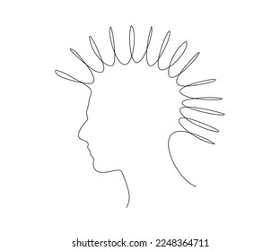 abstract profile of a punk with a mohawk,hand drawn, continuous mono line, one line art