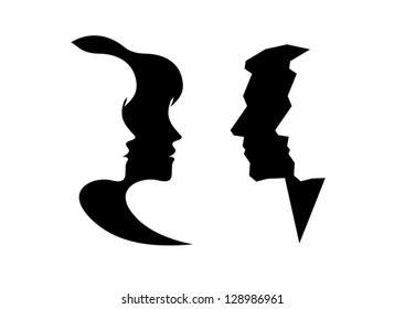 Abstract profile of a woman and man