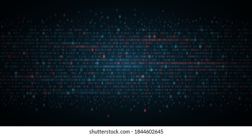 Antecedentes de la programación abstracta. Código de software binario azul y rojo brillante. Números binarios aleatorios del código del programa. Concepto de tecnología de datos digitales. Ilustración vectorial. EPS 10