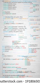 Abstract programming code on white screen, vertical smartphone layout