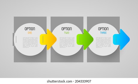 abstract progression tags with option steps and direction arrows, design element