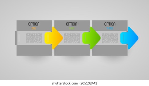 abstract progression tags with option steps and direction arrows, design element