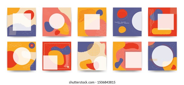 Abstract promotion square web banner. Contemporary set post stories organic shapes, boho style for blog flyer social media sale banners