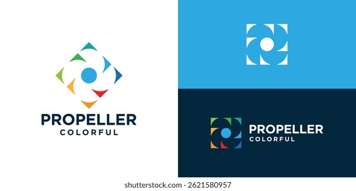 Abstract propeller colorful logo template. Fan logo design vector illustration.