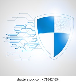 Abstract protection concept of digital and technological. Data security icon. Circuit board shield, Vector illustration