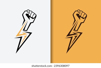 Das abstrakte Protestsymbol wird durch eine Faust in Kombination mit Pfeil- und Flash-Blitzkonzept dargestellt. Demokratie-Power-Gesture-Symbol. Einfache Minimalistische Vektorgrafik.