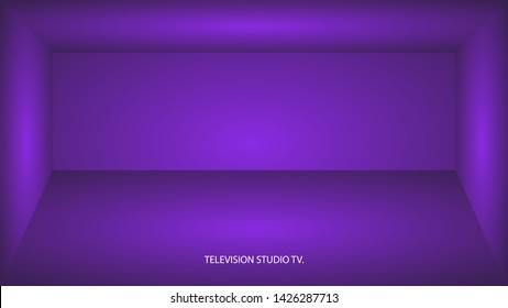 Abstract proton purple empty room, niche with proton purple wall, floor, ceiling, dark side without any textures, box top view colorless 3d illustration