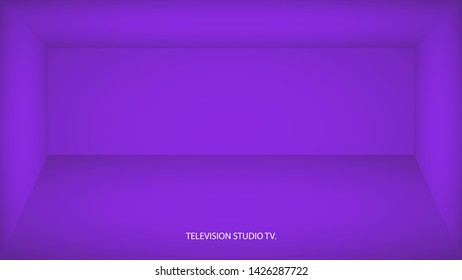 Abstract proton purple empty room, niche with proton purple wall, floor, ceiling, dark side without any textures, box top view colorless 3d illustration