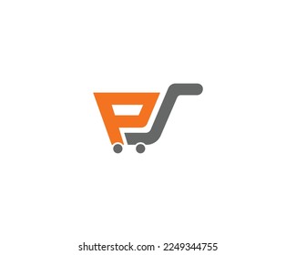 Abstract PS, PJ Letter Shopping basket Shape Creative Logo Design. Concept of  Modern Online Shopping.