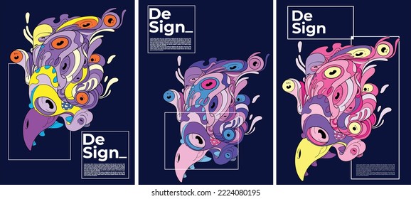 abstract psychedelic art in full color with t,Poster design template with Dummy Text, banner, card and Printables