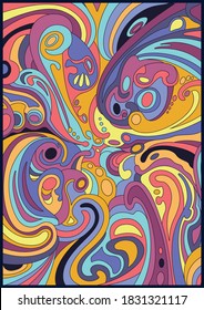 Abstract Psychedelic Background 1960s Hippie Art Style 