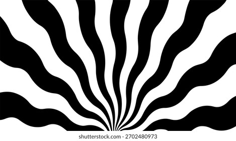 Abstrakter psychedelischer Hintergrund mit schwarz-weißen gewellten Streifen.