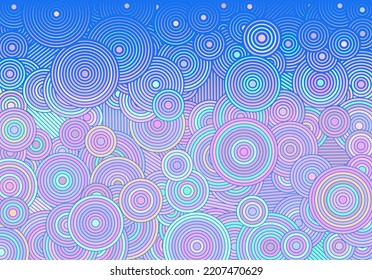 Abstract psychedelic background with circles and lines of various widths in modern optical illusion style.