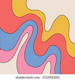 Abstract psychedelic background with colorful waves. Trendy vector illustration in style of hippie 60s, 70s. Vector hand drawn illustration.
