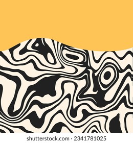 Resumen de antecedentes psicodélicos con espacio de copia. El suelo es de mármol líquido y el fondo es muy grueso. Funky plantilla de diseño cuadrado retro para tarjeta de visita, publicación en medios sociales, invitación, tarjeta de regalo, volante, folleto.