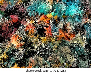 Abstract psychedelic background for design with the texture of chaotically interlaced lines, stains stylized as a spider line, fur