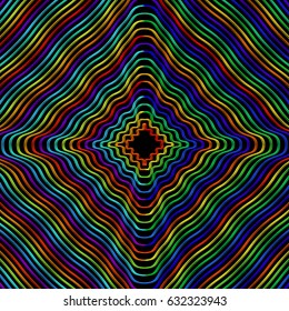 an abstract psychedelic background with iridescent and a little bit creased shapes and complete darkness as a backdrop. vector illustration