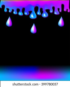 Abstract psychedelic background with place for text. Blue and violet drip on black background