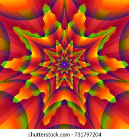 an abstract psychedelic background with pointy polygonal shapes glowing with green and orange. vector illustration
