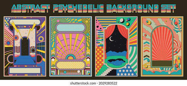 Abstract Psychedelic Background Set, 1980s - 1990s Colors, Geometric Shapes, Abstract Templates for Posters, Covers