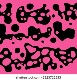 Abstract psychedelic black and pink backround with melting geometric shapes and lines in retro hippie style.