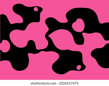 Abstract psychedelic black and pink backround with melting geometric shapes in retro hippie style.