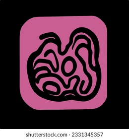 Resumen de fondo psicodélico negro y rosa con formas geométricas derretidas y líneas en estilo hippie retro.
