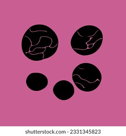 Resumen de fondo psicodélico negro y rosa con manchas derretidas al estilo retro hippie.