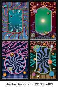 Resumen Planetas Psicodélicos Coloridos Creativos Ilustraciones Set