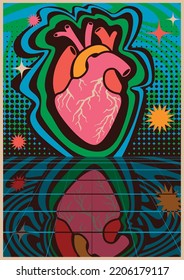 Abstract Psychedelic Colors Anatomic Heart Poster