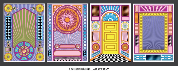 Abstract Psychedelic Colors Vintage Mosaic Backgrounds Set