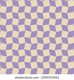 Abstract Psychedelic Curved Squares Dama Check Seamless Vector Pattern Trendy Fashion Colors Lilac Tones