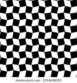 Abstract Psychedelic Curved Squares Dama Check Seamless Vector Pattern Trendy Fashion Colors Black White Tones