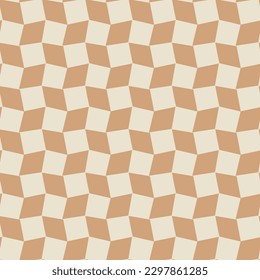 Abstract Psychedelic Curved Squares Dama Check Seamless Vector Pattern Trendy Fashion Colors Sandy Brown Tones
