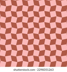 Abstract Psychedelic Curved Squares Dama Check Seamless Vector Pattern Trendy Fashion Colors Amber Brown Pastel Pink Tones