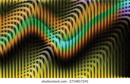 Abstract psychedelic design with colorful wavy lines and a vertical lattice pattern.
