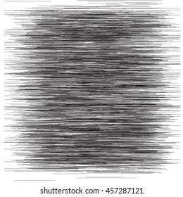 Abstract Psychedelic Distressed Texture. Black And White Graphic With Halftone Effect. Screen Print Rough And Dirty Texture Of Straight Different-sized Lines. Optical Illusion. Vector Background.