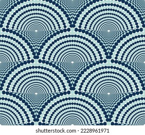 Abstract Psychedelic Dots Art Deco Style Geometric Seamless Vector Pattern Trendy Fashion Colors Perfect for Allover Upholstery Fabric Print or Wall Paper Navy Blue Pastel Blue Tones