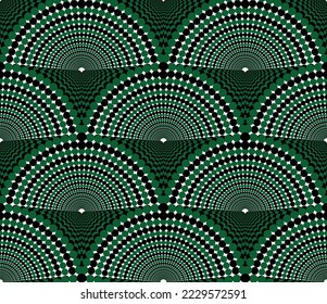 Abstract Psychedelic Dots Art Deco Style Geometric Seamless Vector Pattern Trendy Fashion Colors Perfect for Allover Upholstery Fabric Print or Wall Paper Dark Green Black Tones