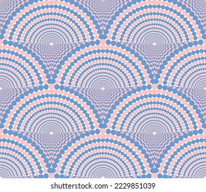 Resumen Puntos psicodélicos Estilo Art Deco Patrón vectorial Geométrico sin costura Colores de moda a la moda Perfecto para la impresión de tela de tapicería de Alamante o papel de pared Tono rosa azul cielo
