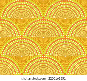 Abstract Psychedelic Dots Art Deco Style Geometric Seamless Vector Pattern Trendy Fashion Colors Perfect for Allover Upholstery Fabric Print or Wall Paper Orange Neon Yellow Tones