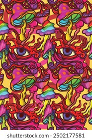 abstract psychedelic eyes monster bright color repeatable seamless pattern vector illustration