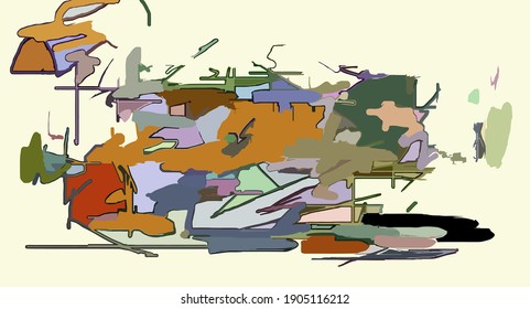 Abstract psychedelic fractal background of stylized watercolor illustration, colored chaotically blurred spots and paint strokes of different sizes and shapes