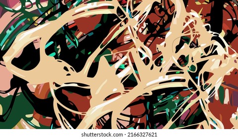 Abstract psychedelic fractal background of stylized watercolor illustration, colored chaotically blurred spots and paint strokes of different sizes and shapes