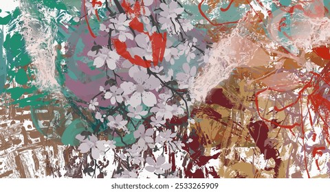 Fondo de Fractal psicodélico Abstractas de ilustración de acuarela estilizada, manchas desdibujadas caóticamente de colores y trazos de pintura