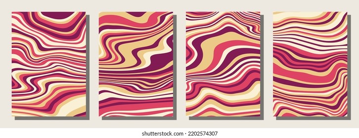 Abstract psychedelic groovy set background. Vector illustration.