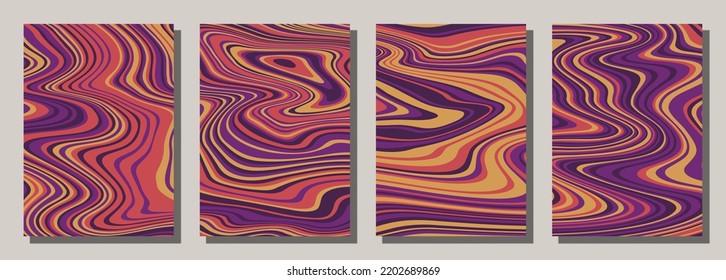 Abstract psychedelic groovy set background. Vector illustration.