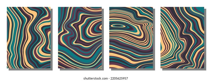 Abstract psychedelic groovy set background. Vector illustration.